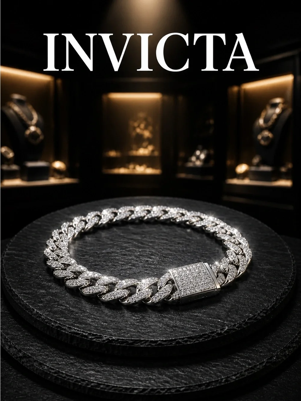 Invicta Elements Men's Ultra Iced Out Cuban Chain Bracelet, Silver
